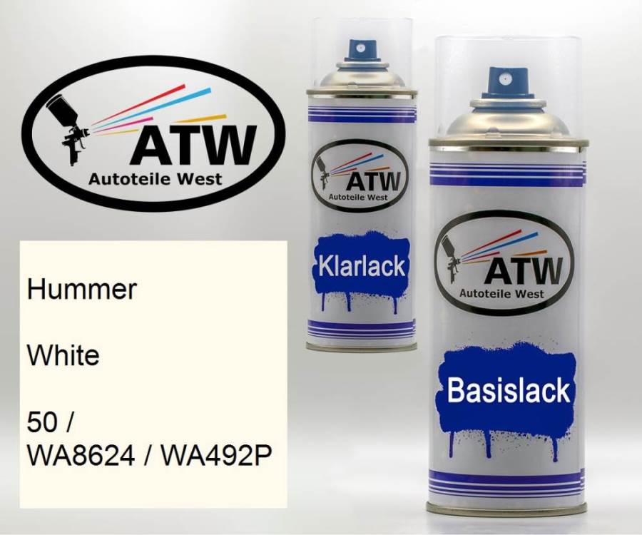 Hummer, White, 50 / WA8624 / WA492P: 400ml Sprühdose + 400ml Klarlack - Set, von ATW Autoteile West.